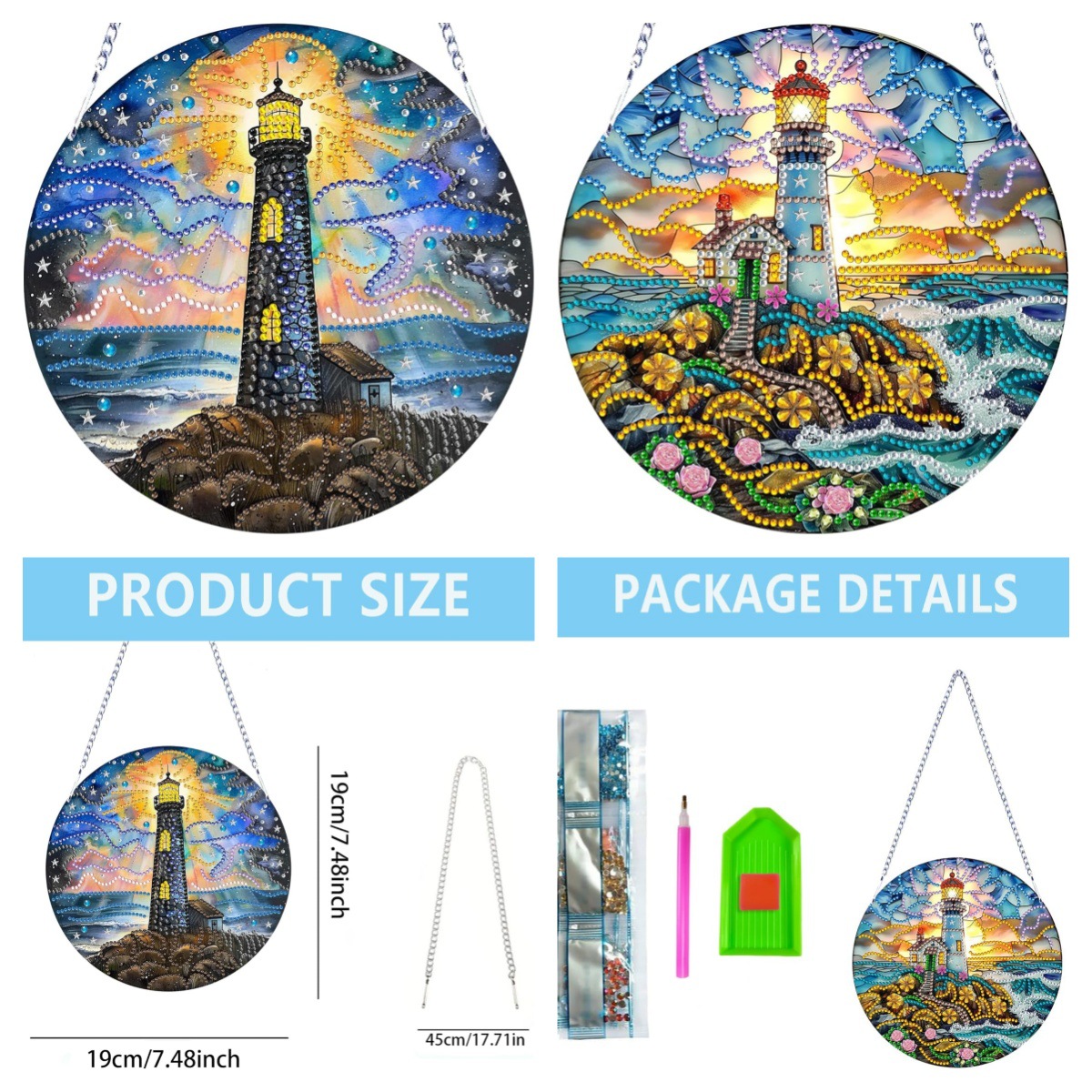 Amazon New Diamond Painting Acrylic Material Single-sided Crystal Diamond Door Plate Lighthouse Style Factory Outlet