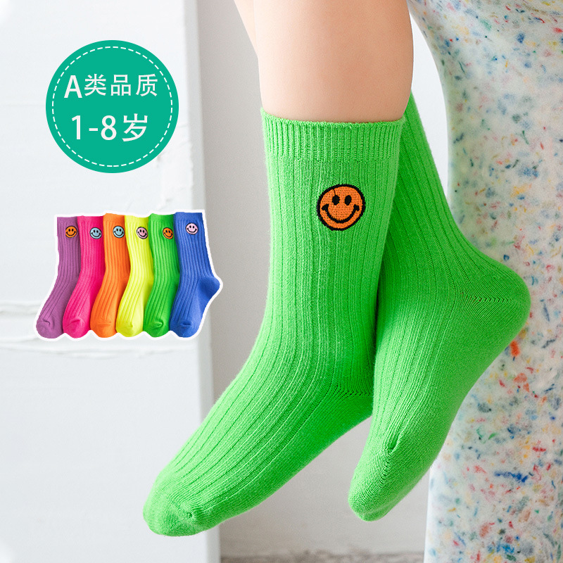 Candy Color Four Seasons Children's Socks Embroidered Mid-tube Socks 1-8 Years Old Baby Stacked Stocking Trendy Fan ins Kids Socks