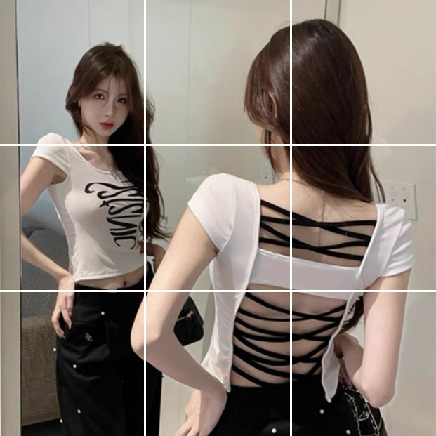 Picture of Spice Girls Niche Crewneck Top Slim-fit Slimming Contrast Printed Short T-shirt Women's Summer 5306