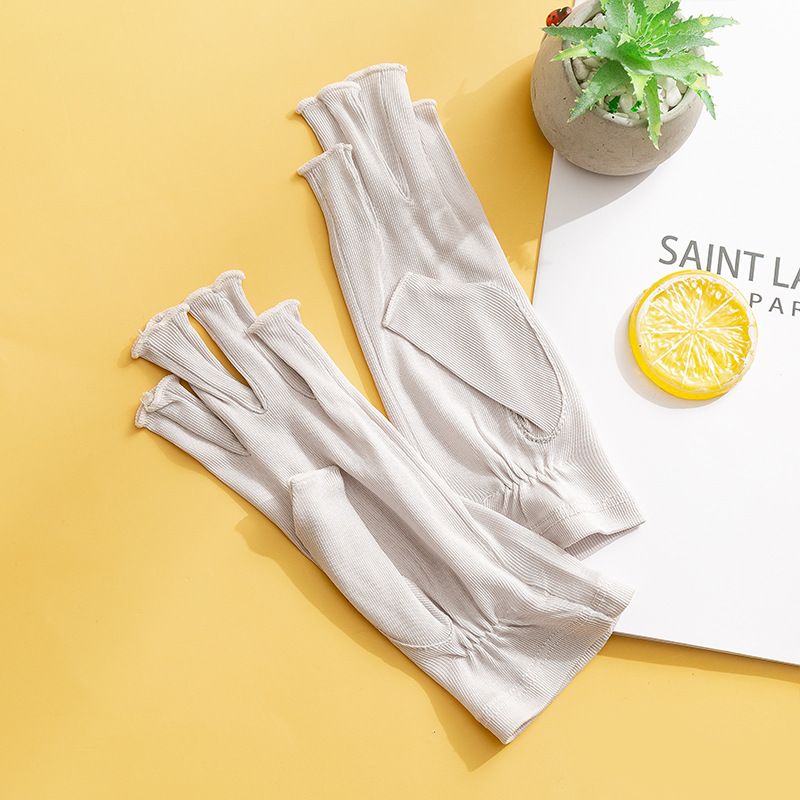Picture of Tangge natural mulberry silk knitted silk gloves sun protection moisturizing women's half finger open finger gloves breathable skin-friendly