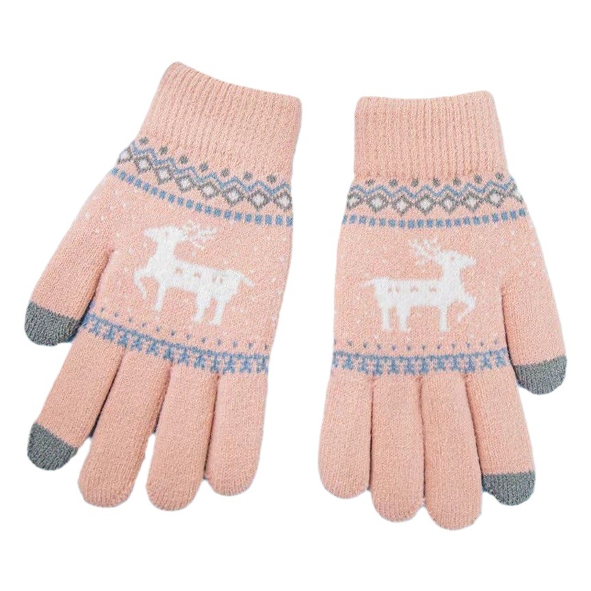 Autumn and winter new touch screen knitted warm gloves cute cartoon fawn jacquard outdoor riding gloves wholesale