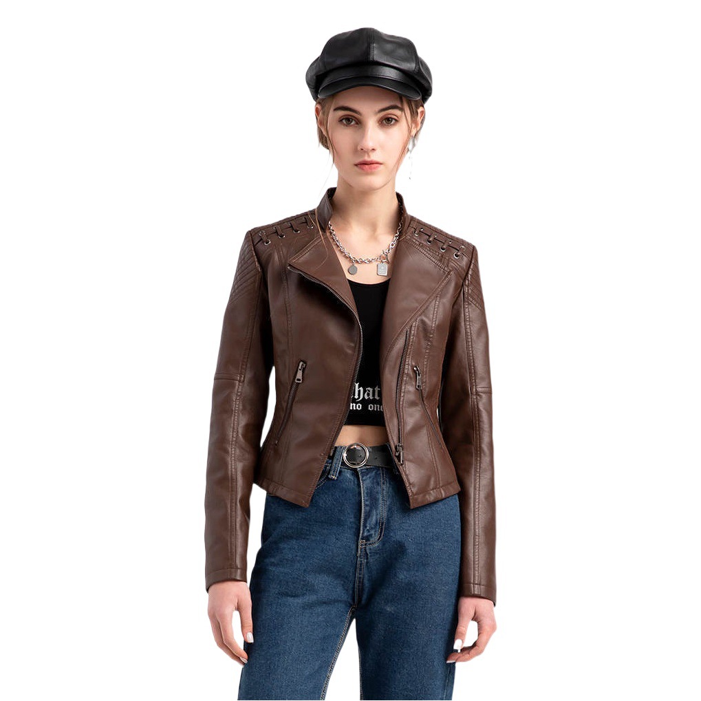 Picture of Exquisite leather jacket youthful fashion European and American women's leather jacket short jacket slim-fit thin