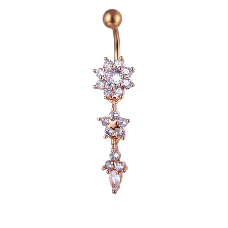 Picture of Body piercing jewelry stainless steel water drop belly button pendant diamond nailing flower belly button ring ebay hot sale