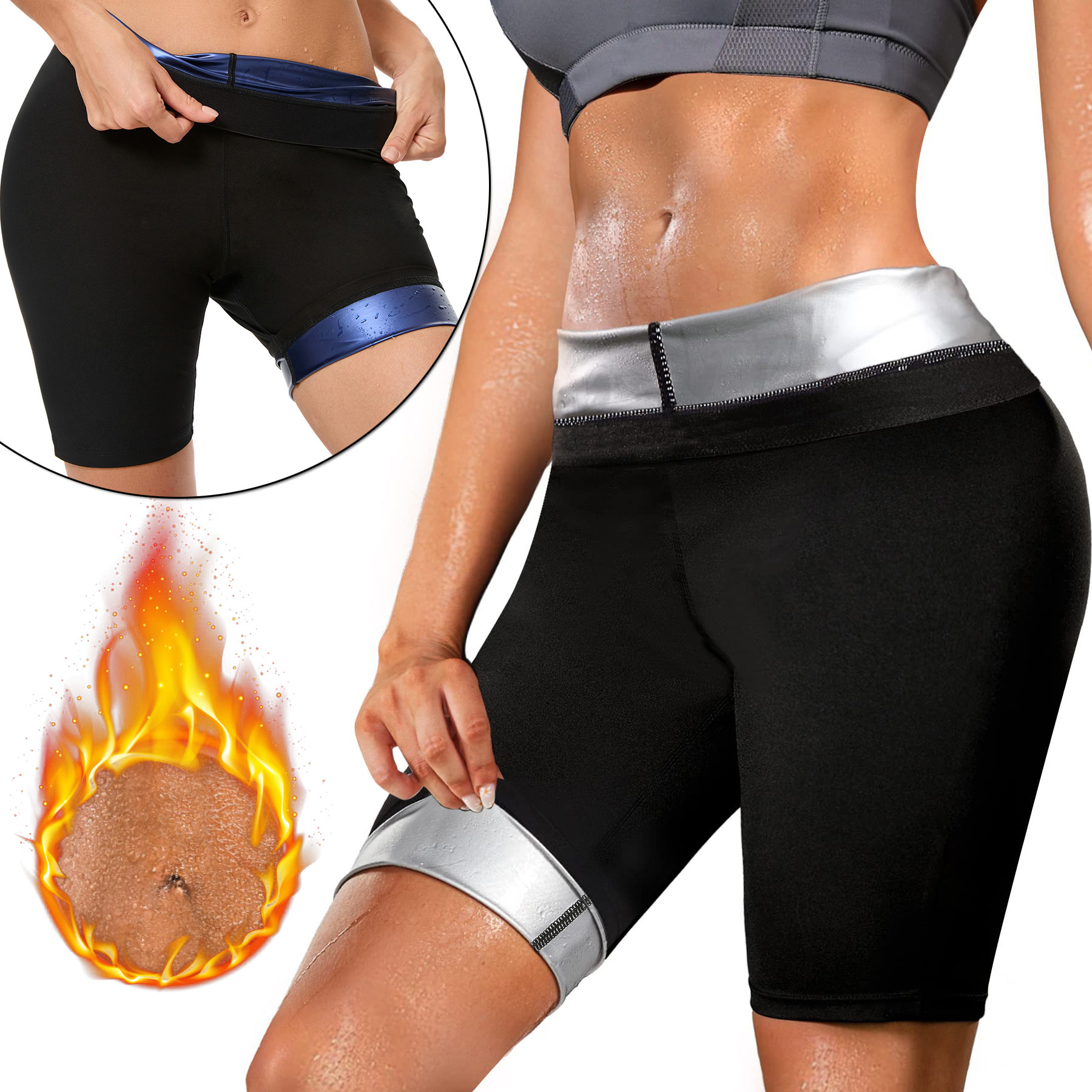 Amazon Sports Sweat Suit Bundle Women's Abdominal Pants Fitness Plastic Leg Cross-border Running Fitness Body Shaping Pants
