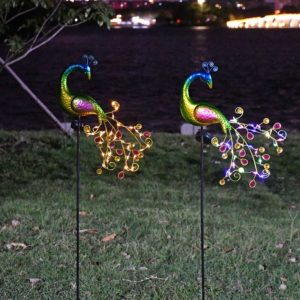 Picture of Cross-Border Solar Outdoor Iron Peacock Lawn Lamp Ground Plug Courtyard Lamp Decorative Atmosphere Garden Lamp Park Night Light