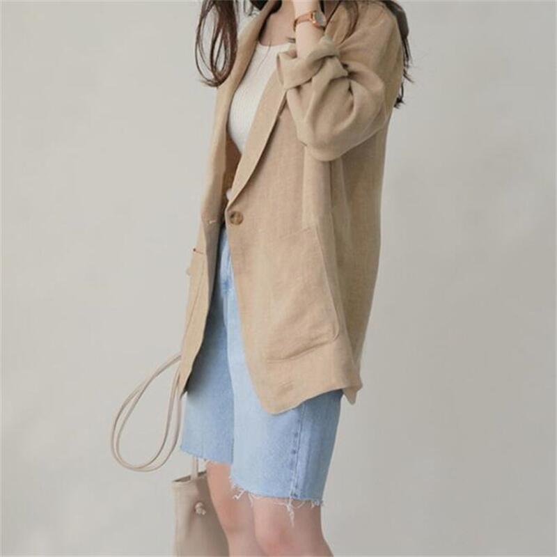 Picture of 2024 Spring and Summer New Korean Style Fashion Loose Linen Solid Color Casual Women's Long Sleeve Casual Suit Jacket Women