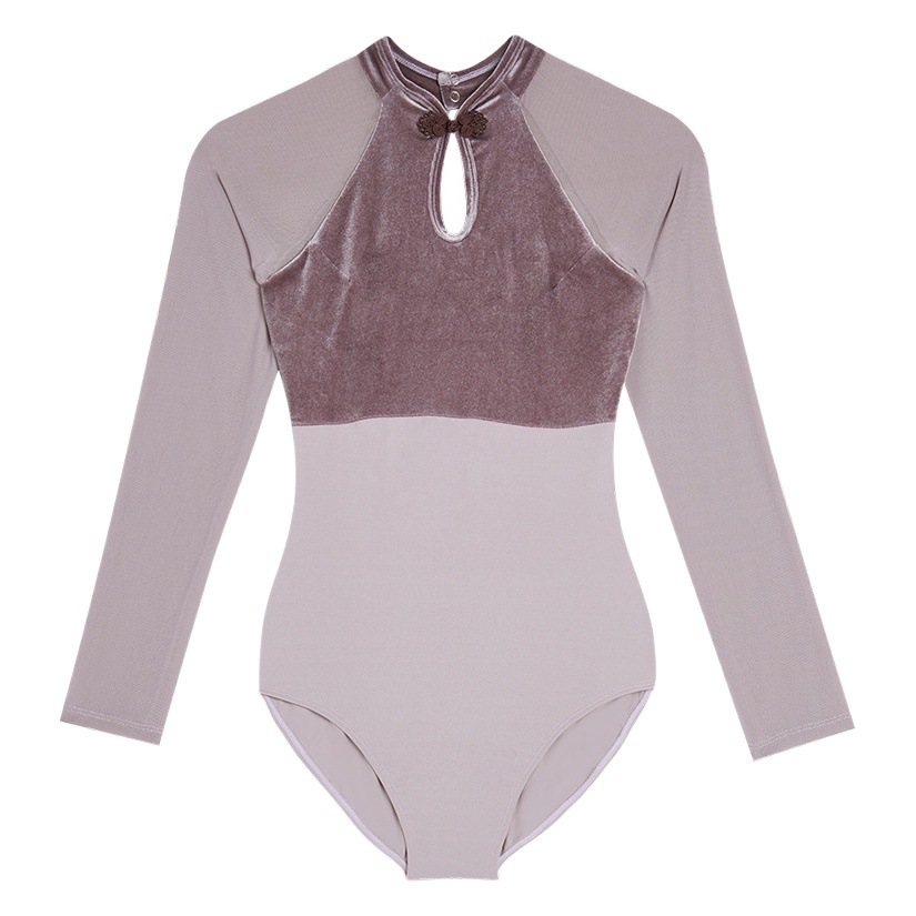 Dance Clothing for Women, Autum Practice Clothing, Velvet Water Drop Mesh Jumpsuit, Long-Sleeved Body Practice Ballet Clothing