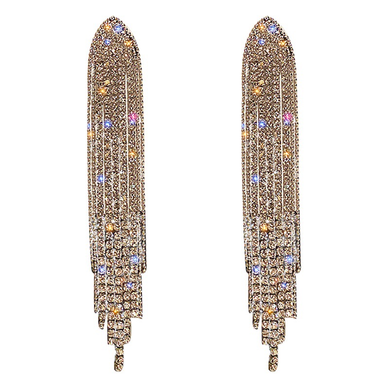 European and American Fashion Long Elegant Tassel Rhinestone Earrings for Women 925 Silver Needle Stylish Exaggerated Popular Trendy Earrings