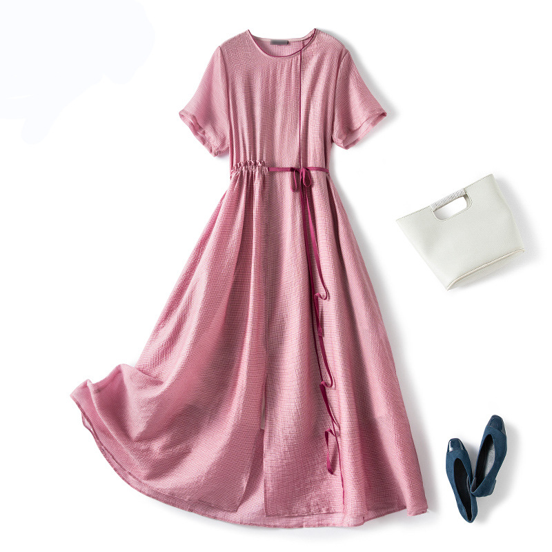 Chubby Girl Summer plus size women's clothing 2021 New elegant elegant fat sister dress slim waist A- line skirt 3353