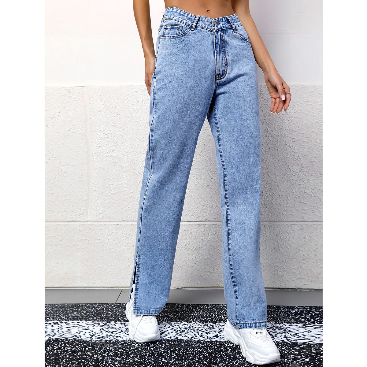 20287# Amazon cross-border women's clothing European and American INS casual fashion straight all-match boyfriend style Denim pants fashion