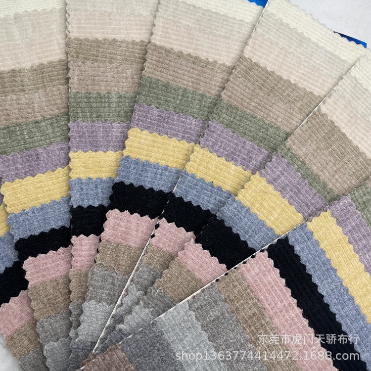 In stock supply knitted cashmere-like mid-stripe 320g polyester cotton nylon pit rib autumn and winter clothing pants material