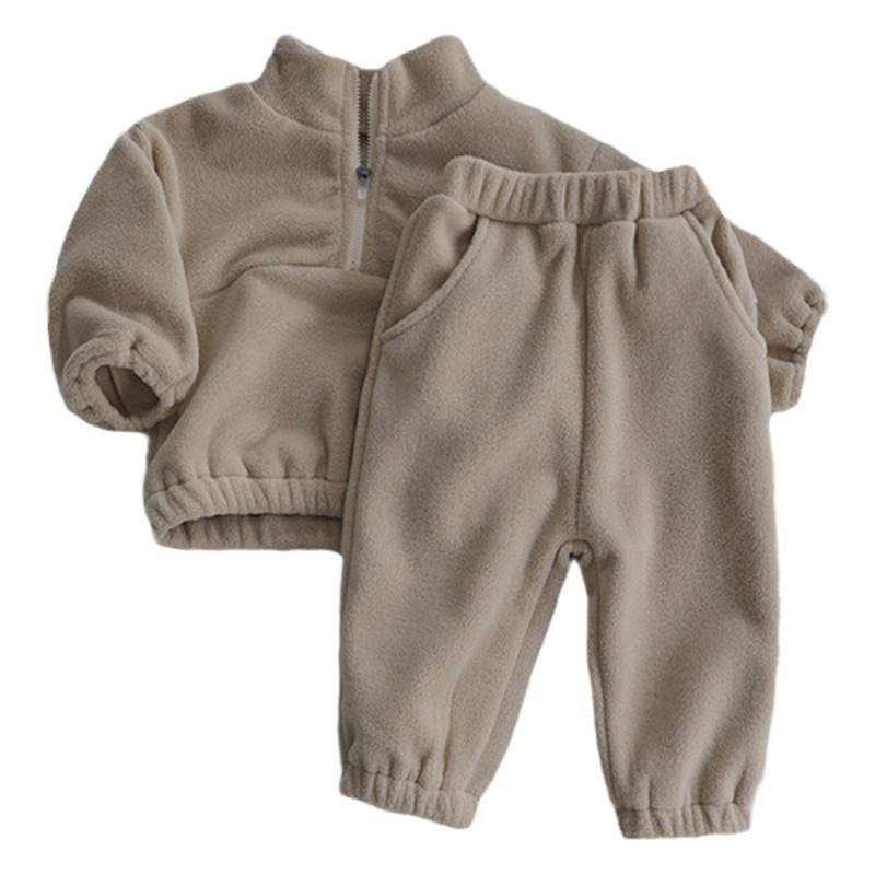 Baby Double-sided Velvet Collar Sports suit Baby Autumn and Winter New Velvet Suit Baby Outer Wear Two-piece Suit