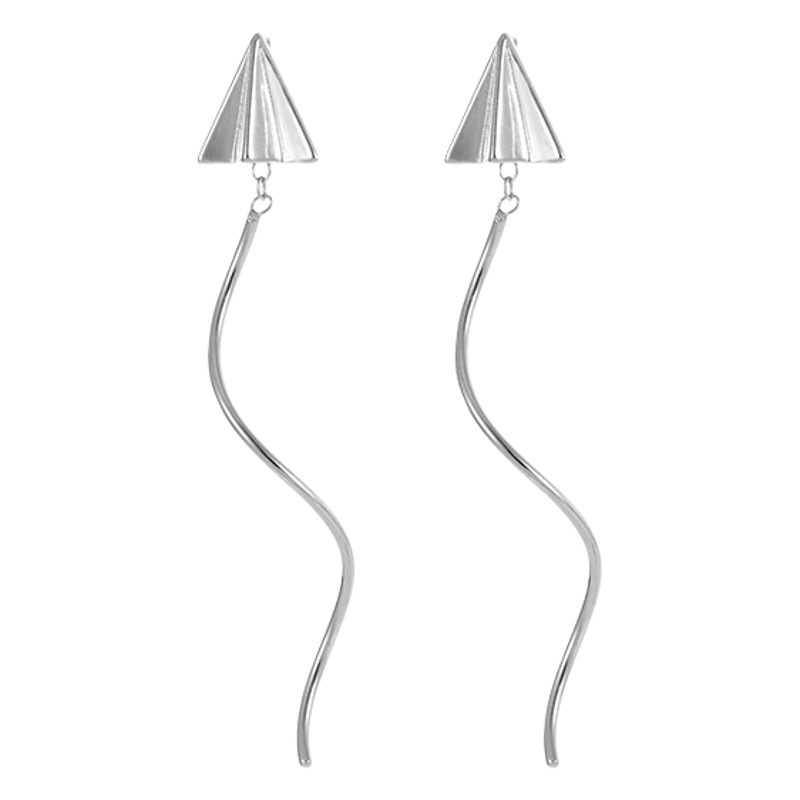 Under the banyan tree S925 silver simple paper airplane ear line women's tassel super fairy small fresh wave paper crane long earrings
