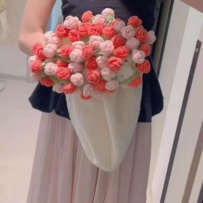 Picture of Pointed Rose Bouquet Blanket Pure Hand Woven DIY Wool Material Pack Creative Crochet Flower Blanket Gift