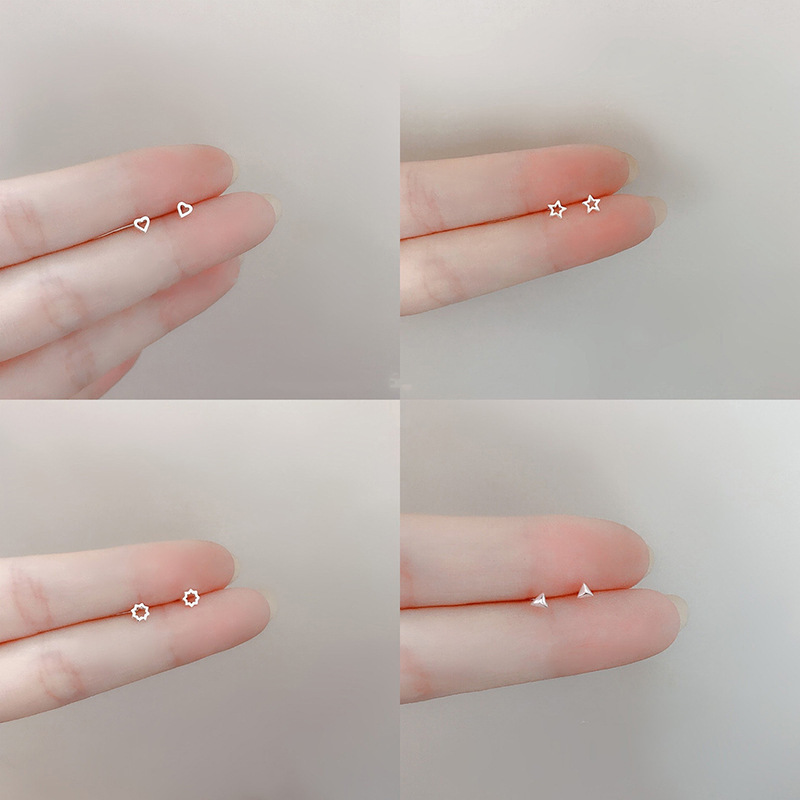 Mini Ear Pole Ear Stud Women's 925 Silver Needle Simple Small Temperament Love Sleeping Without Earrings Ear Bones