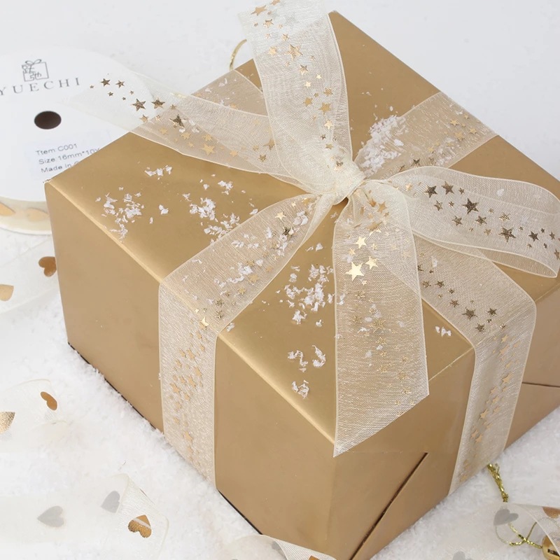 Picture of New 2.5cm gilded snow ribbon cake flowers ribbon gradient ribbon high quality gift box decorative ribbon