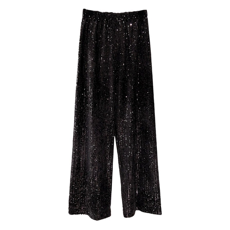 2022 Spring New Korean Velvet White Sequin Wide Leg Pants Long Leg Hanging Pants Slimming Straight Leg Pants for Women