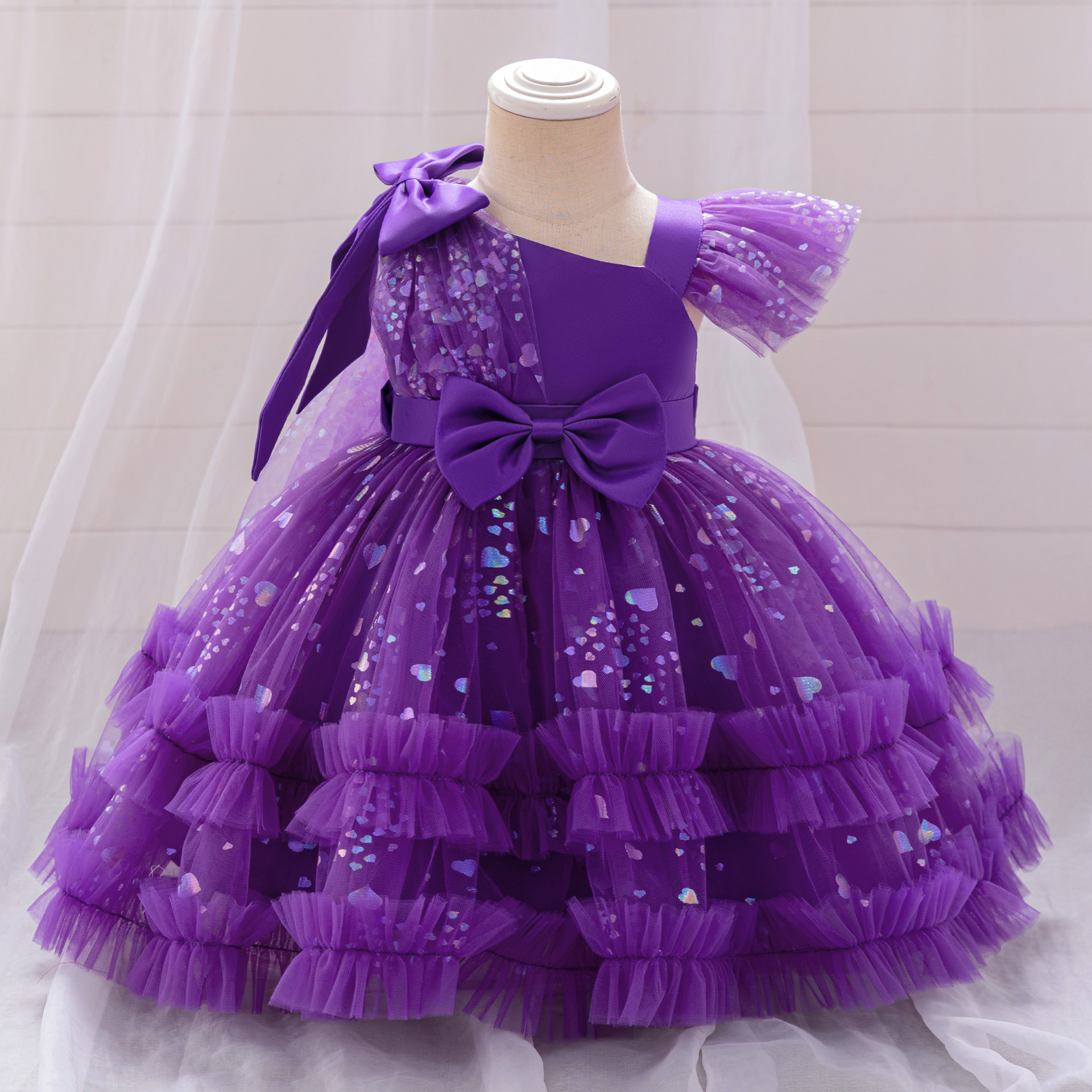 Cross-border New Girls' Princess Dress Girls' One-year-old Dress Wedding Flower Girl Princess Dress Sequin Mesh Children's Dress