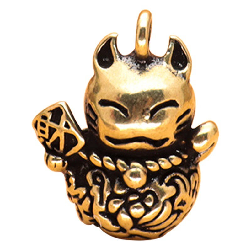 Lucky cat ornaments car keychain brass retro diy mini good thing occurrence pendant Net red accessories wholesale