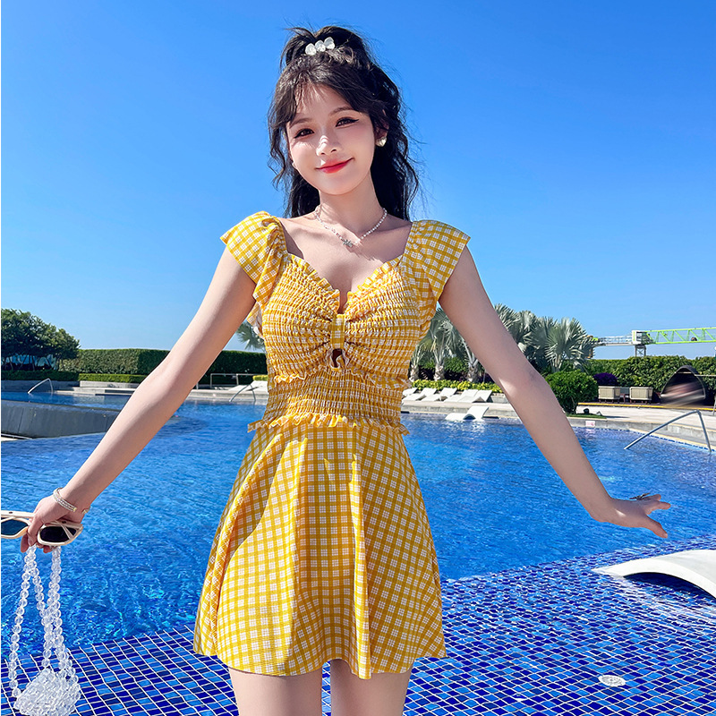 2025 New Women's All-in-one Skirt Swimwear Academy Style Ins Flesh-covered Slimming Women's Summer Conservative Hot Spring Swimwear