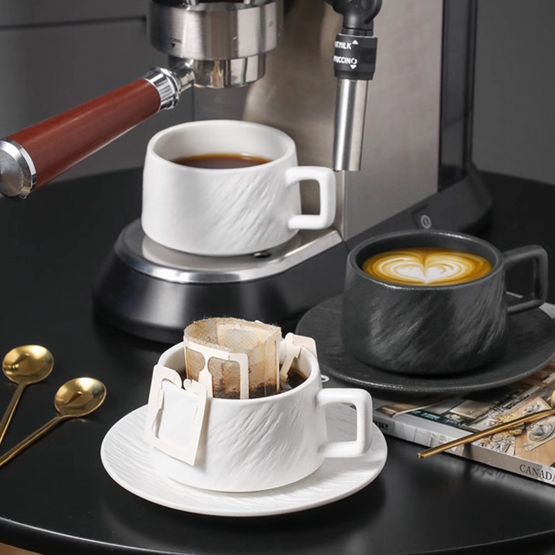 Picture of Casual American Coffee Cup and Saucer Set Rock Pattern Tea Cup Hanging Ear Coffee Cup Home Breakfast Cup Afternoon Tea Cup