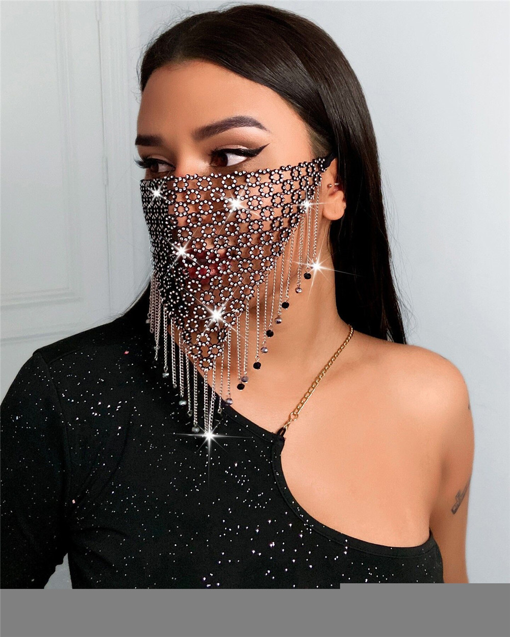 Picture of Rhinestone mask Europe and the United States cross-border Amazon AliExpress splicing with diamond jewelry flash diamond tassel mask LBZ1254