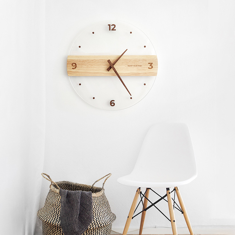 Picture of Creative Nordic Simple Real Wooden Wall Clock Transparent Clock Wall Clock Living Room Home Wall Clock Decorative Clock Light Luxury Watch