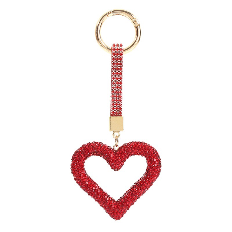 Creative hollow clay full Diamond Love keychain Diamond-embedded peach heart car key chain earphone case bag pendant