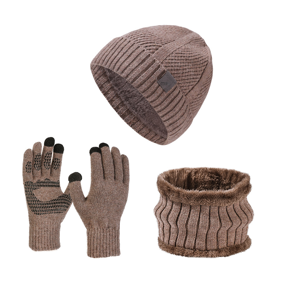 Picture of 2025 New Winter Thickeneded Men's Hat, Scarf and Gloves Three-Piece Cycling Non-Slip Ear Protection Knitted Hat Set