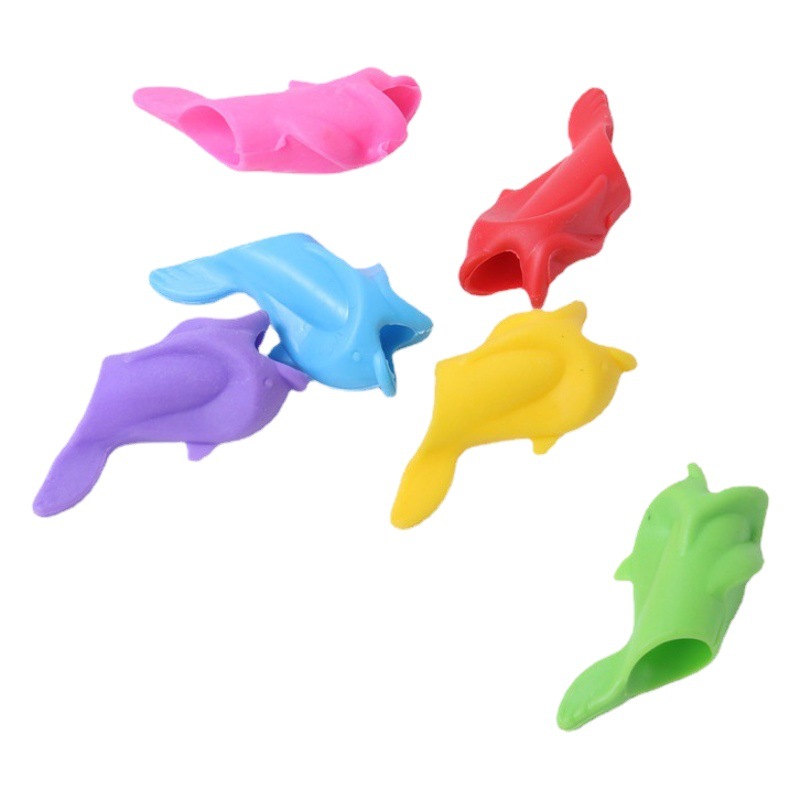 Factory sales silicone small fish dolphin pen holder children Primary School students writing pen soft rubber corrector wholesale