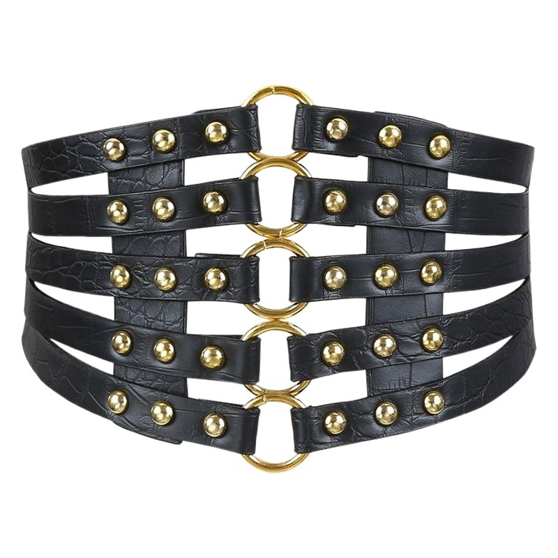 Fashion Retro Hollow Liu Ding Super Wide Waist Seal European and American Women's All-match Skirt Down Jacket Decorative Black Belt Women