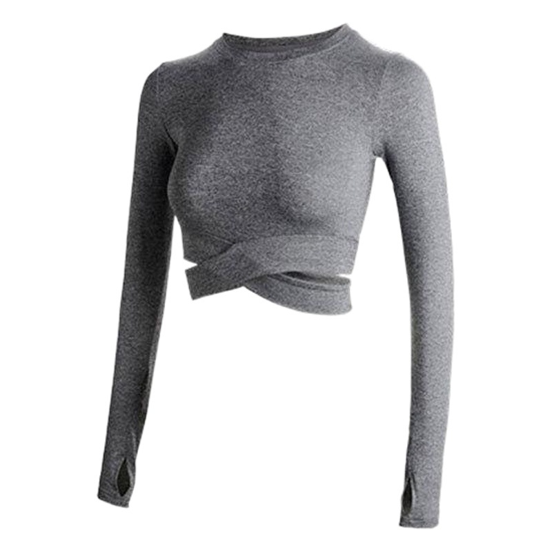 2025 Autumn Spring Fitness Wear Long Sleeve T-Shirt Women's Yoga Sports Navel Cross Long Sleeve Quick Dry Top Factory Wholesale
