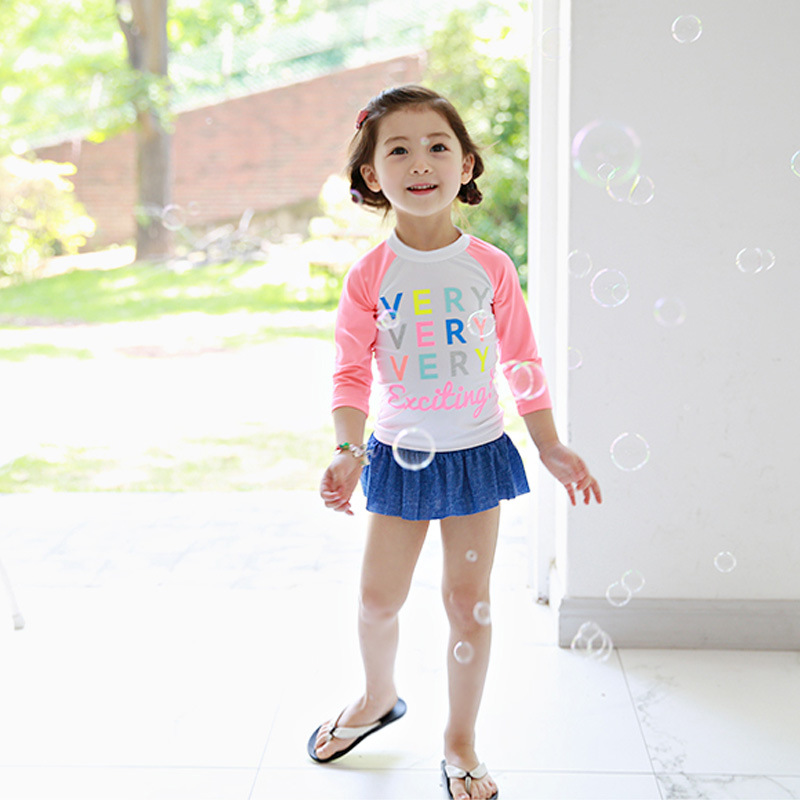 Children's Swimwear Little Girl's Big Child Split Skirt Long Sleeve Sun Protection Cute Princess Student Girl's Baby Swimwear