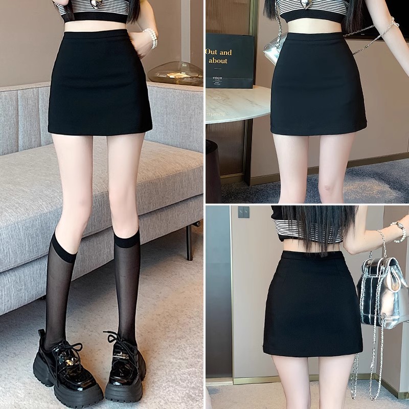 2024 New Black Suit Hip Skirt Skirt Women's Spring and Summer A- line Skirt Short Skirt High Waist One-step Skirt Trendy