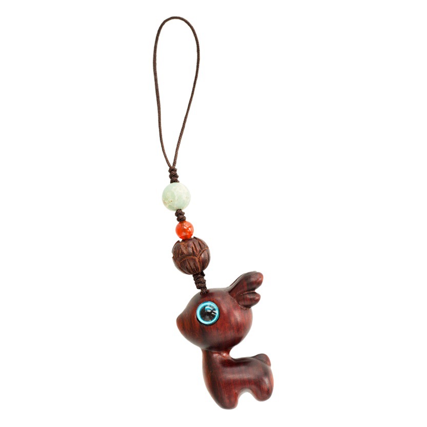 Sandalwood Deer Car Keychain Pendant Sense Men's National Fashion Women's Mobile Phone Chain Couple's Small Pendant