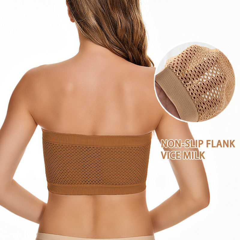 Picture of Foreign Trade Strapless Strap Mesh Underwear Top Outer Wear Anti-running Light Inner Wear Hollow One-line Tube Top Women Amazon