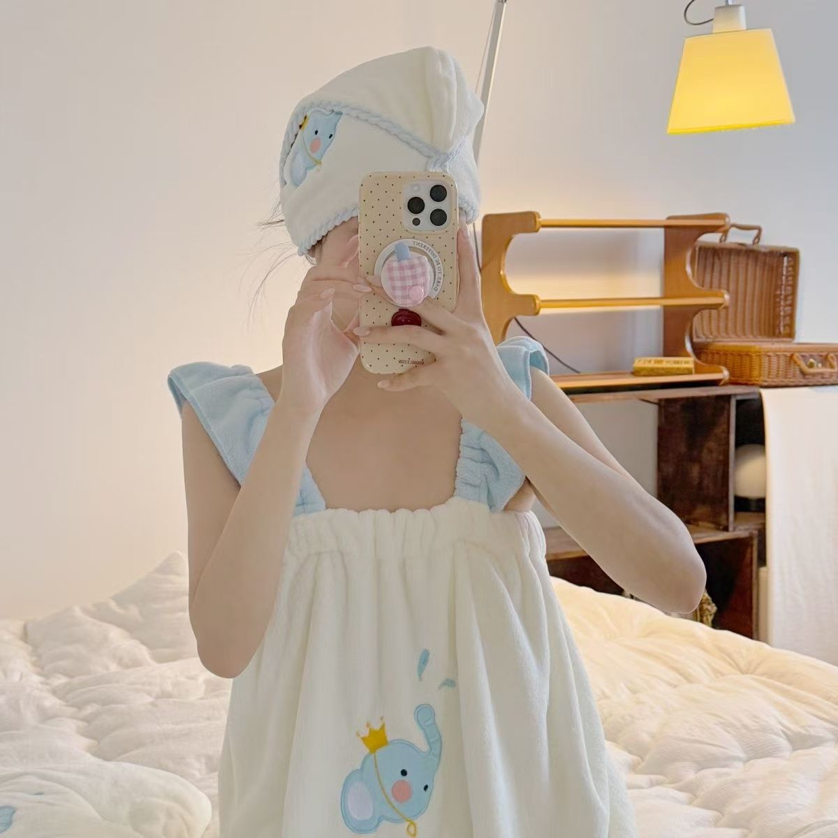 Elephant Cute Sling Bath Skirt Cute Water Absorbent Quick-drying Home Embroidered Bath Wholesale Towel Bath Towel Dry Hair Cap