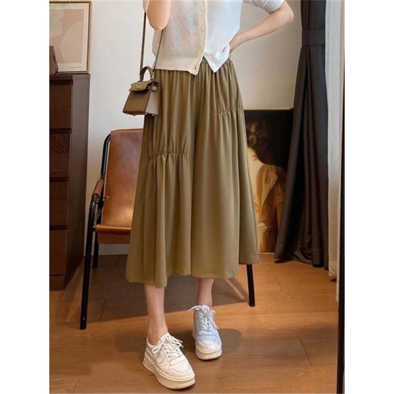 plus size Casual Wide-leg Pants Women's Summer Thin Pear-shaped High-waist Slimming Loose Ice Silk Dipped Cropped Pants Skirt