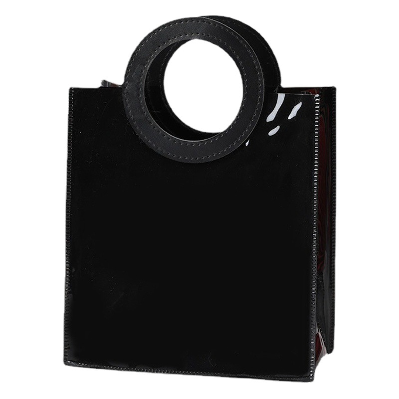 Creative black round handle gift bag pvc plastic shopping tote bag fashion simple jelly hand bag