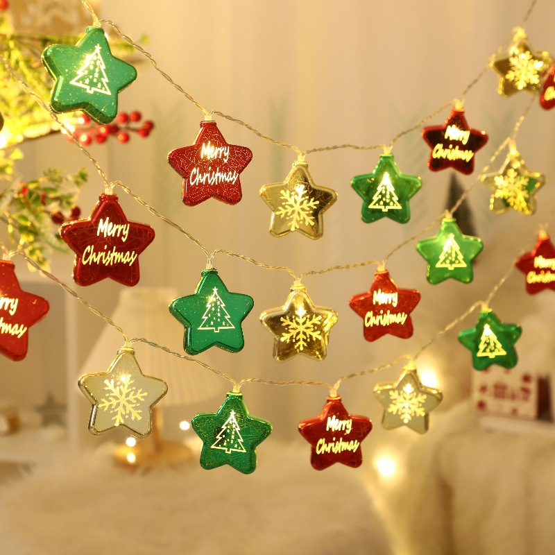 Cross-border LED Christmas tree decorative light string Christmas five-pointed star electroplating pendant festive atmosphere decorative lights wholesale