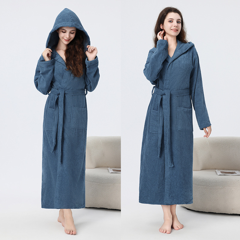 Thickened Towel Material Bathrobe Long Hooded Men's and Women's Absorbent Bathrobe Hotel Nightgown Cross-border Amazon Hair