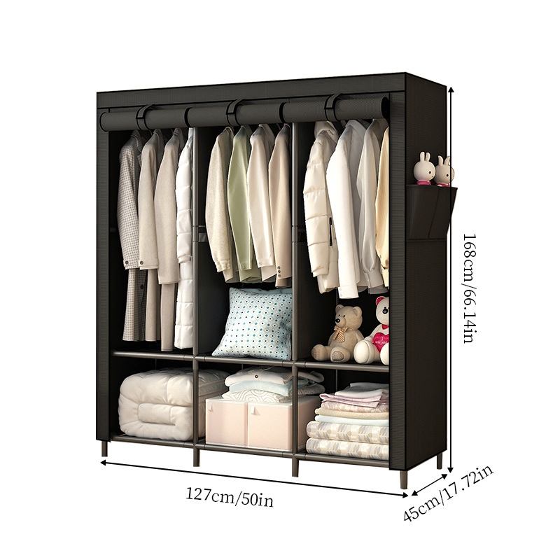 Picture of Amazon Cross-Border Wardrobe Home Bedroom Simple Assembly Cloth Wardrobe Rental Room with Thickened Steel Pipe Reinforced Dormitory