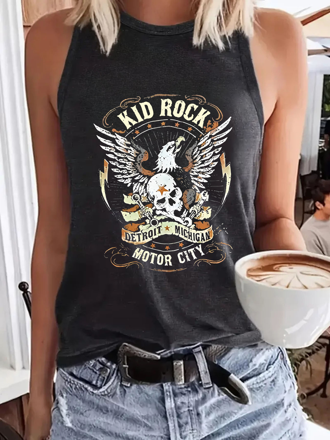 AliExpress Amazon Hot Sale Eagle and Letter Print Crewneck Vest Spring Summer Casual Sleeveless Top Women's Clothing