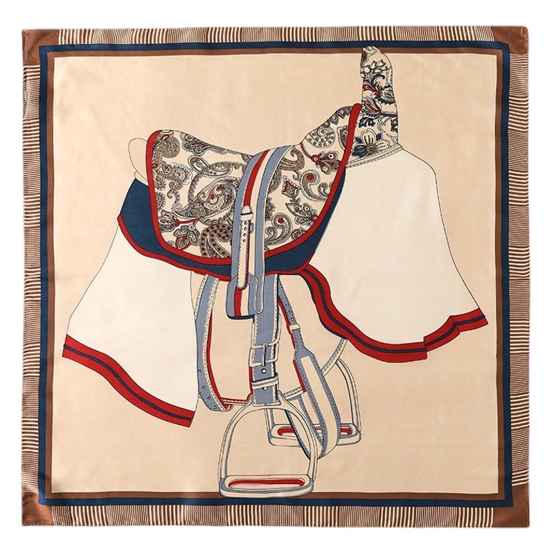 Silk Scarf 2025 Summer New Plaid Saddle Double-sided Printing 70 Small Silk Scarf Square Scarf Wholesale Retro Tie Bag Ribbon