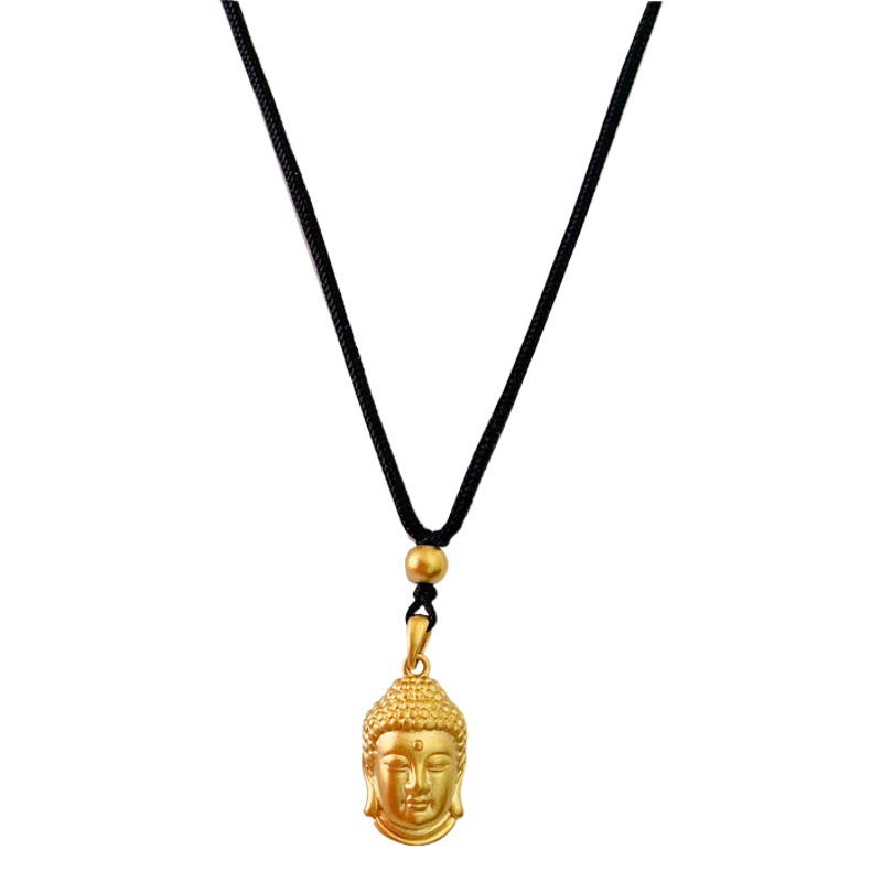 Vietnam sand gold ancient Buddha head pendant imitation 24k gold jewelry carved peace necklace men and women for a long time does not fade wholesale