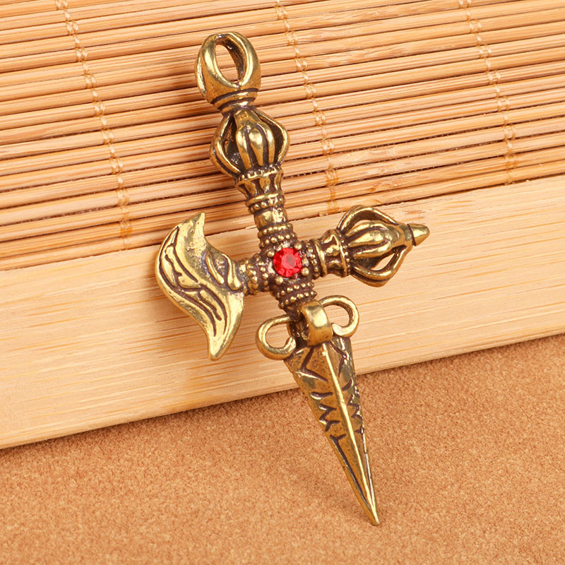 Retro Cross Vajra Pestle Demon Pestle Brass Keychain Car Keychain Pendant Pendant Jewelry Men