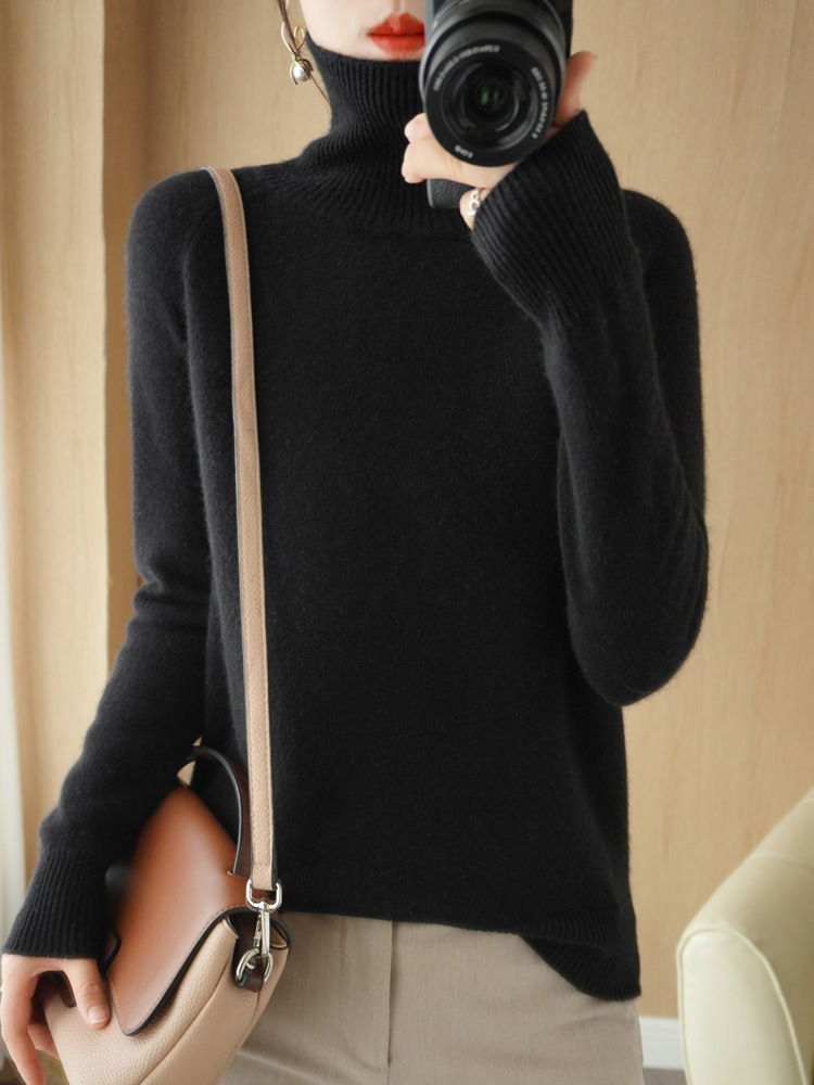 Stand Collar Sweater Women's Autumn and Winter New 2025 Thick Korean Style Women's Pure Color Pullover Loose Knitted Long-Sleeved Bottoming