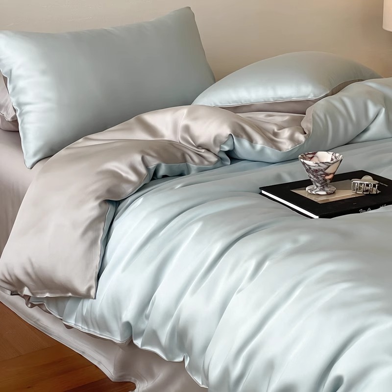 Picture of High-end double-spell Class A Lanjing Tencel four-piece set summer naked sleep cool feeling bed sheet quilt cover solid color Tencel cotton 4