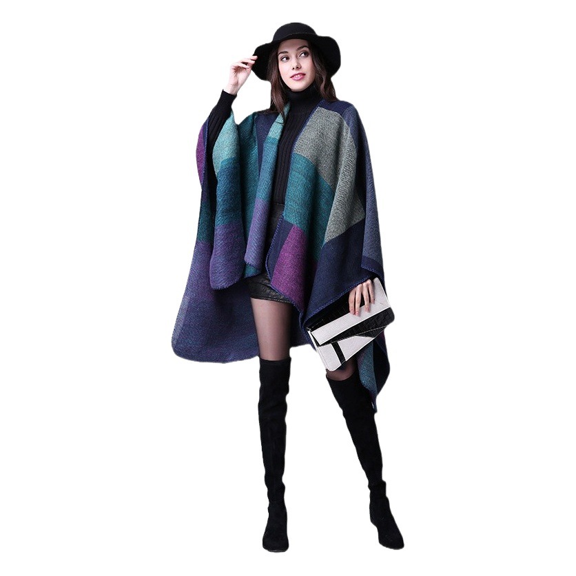 Autumn and Winter Scarf All-match Plaid Women's Travel Shawl Cashmere European and American Foreign Trade Ethnic Style Split Thickened Cloak