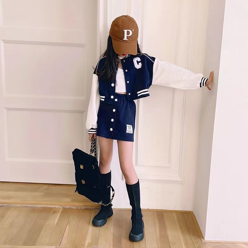 Picture of Girls Korean Spring and Autumn Suit 2024 Autumn Fashionable New Button Baseball Uniform Short Skirt Two-Piece Set for Big Children